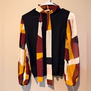 Marella blouse black and red yellow color block